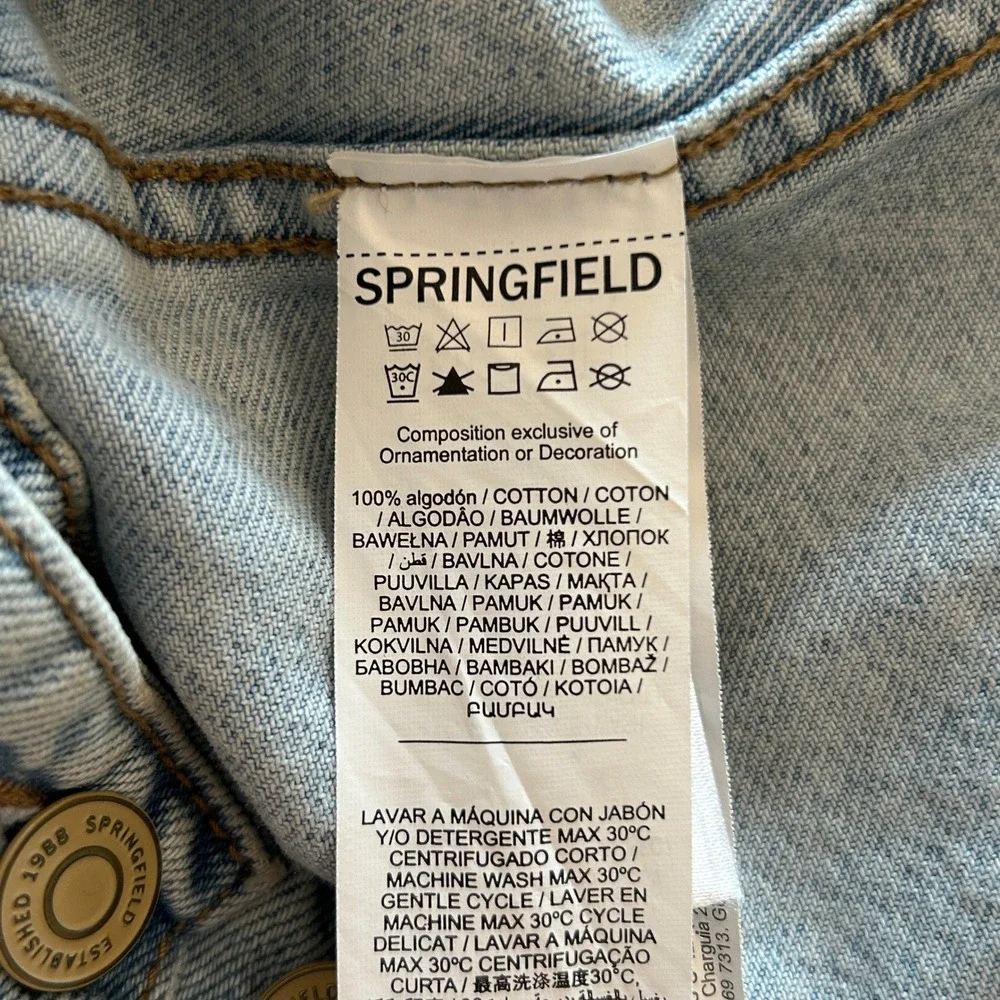 VTG Springfield Denim Jacket S Light Wash Corduroy Collar Patch Trucker Jacket